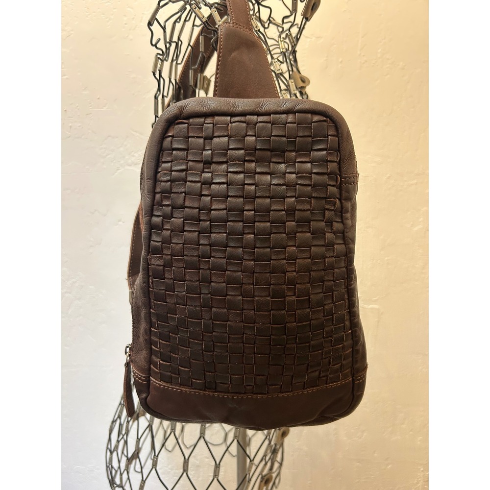 Vilenca Holland Brown Woven Leather Sling Bag Crossbody Chest Rig